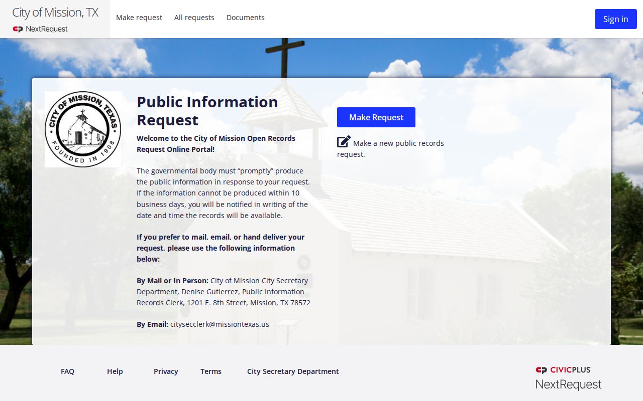 Mission residents directory City of Mission public information request portal