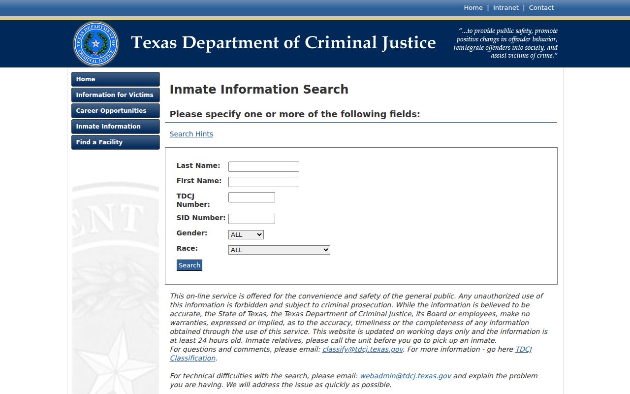 Mission residents directory Texas inmate information search