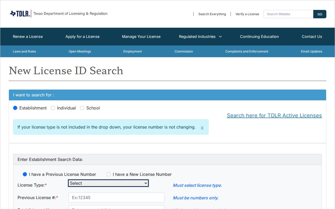 Mission residents directory Texas TDLR license search controls