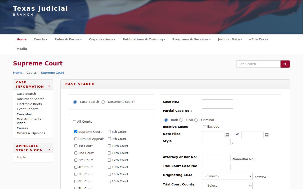 Mission resident lookup using the Texas TAMES court case search fields